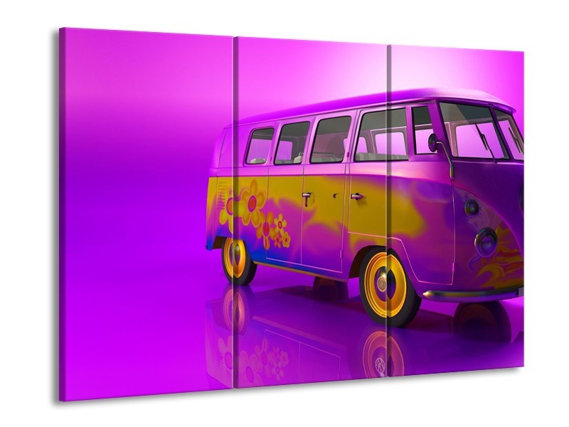 Glas schilderij Auto | Paars, Geel, Zwart | 90x60cm 3Luik