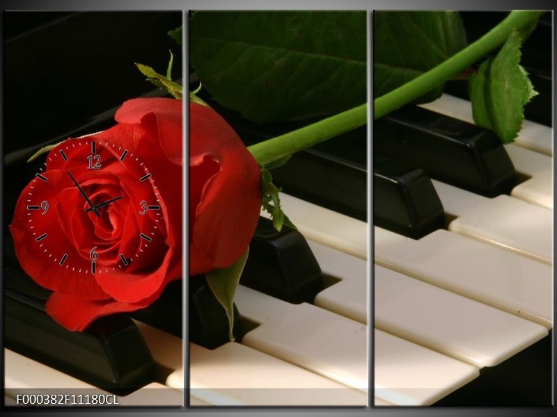 Klok schilderij Roos | Rood, Rood, Zwart | 111x80cm 3Luik