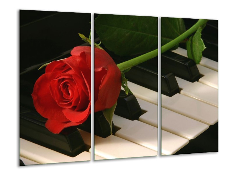 Canvas schilderij Roos | Rood, Rood, Zwart | 120x80cm 3Luik