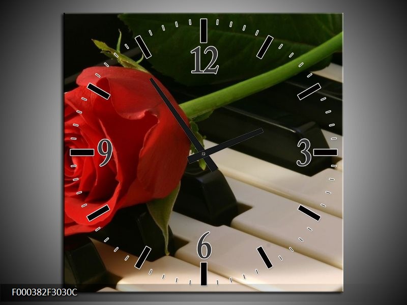 Klok schilderij Roos | Rood, Rood, Zwart | 30x30cm 1Luik