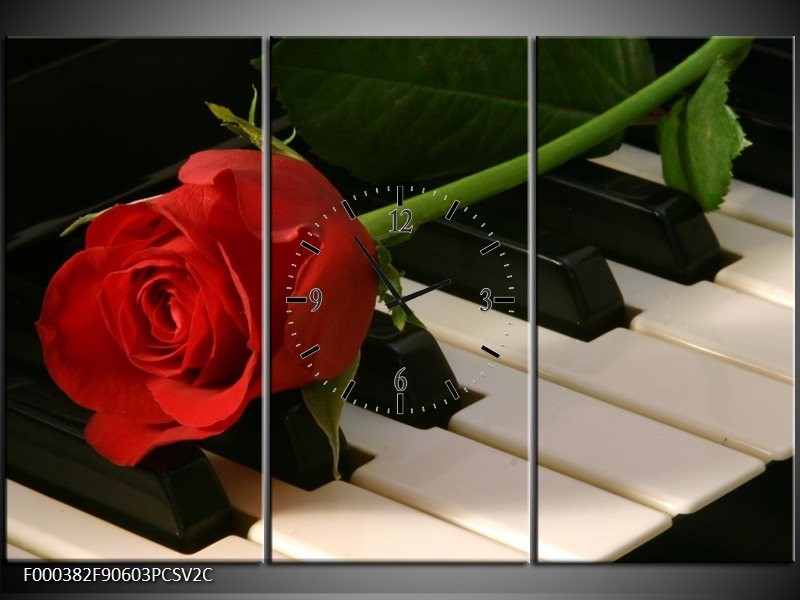 Klok schilderij Roos | Rood, Rood, Zwart | 90x60cm 3Luik