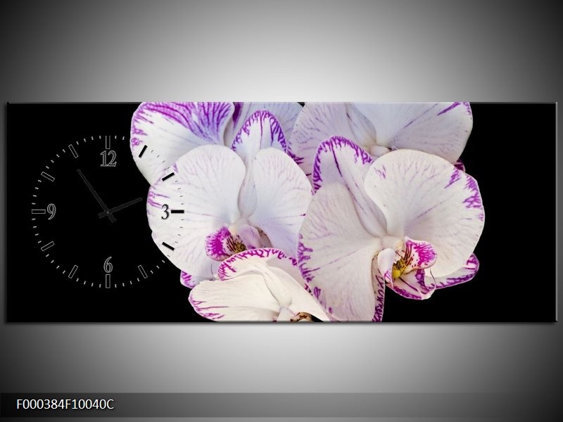 Klok schilderij Orchidee | Paars, Zwart, Wit | 100x40cm 1Luik