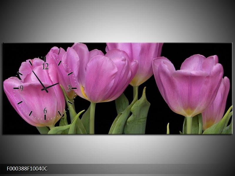Klok schilderij Tulpen | Paars, Groen, Zwart | 100x40cm 1Luik