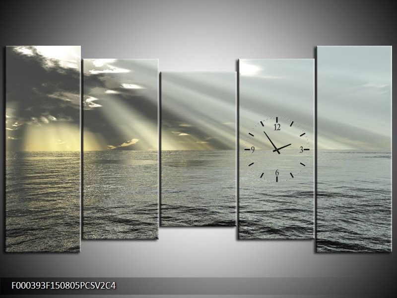 Klok schilderij Zee | Grijs | 150x80cm 5Luik