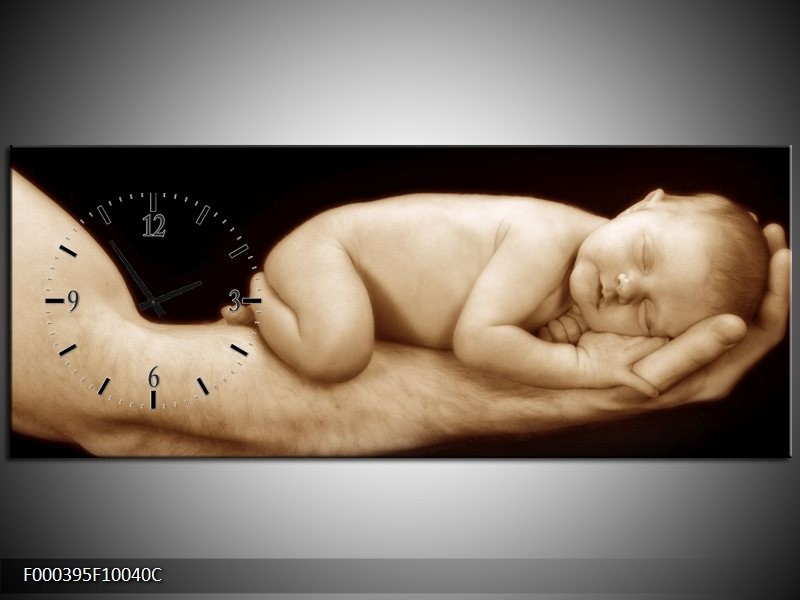 Klok schilderij Baby | Bruin, Zwart, Crème | 100x40cm 1Luik