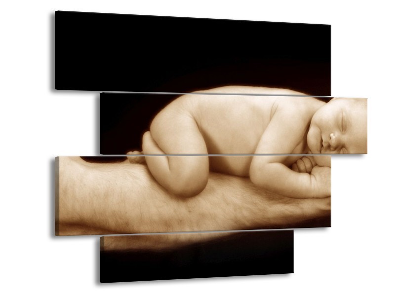 Canvas schilderij Baby | Bruin, Zwart, Crème | 115x85cm 4Luik