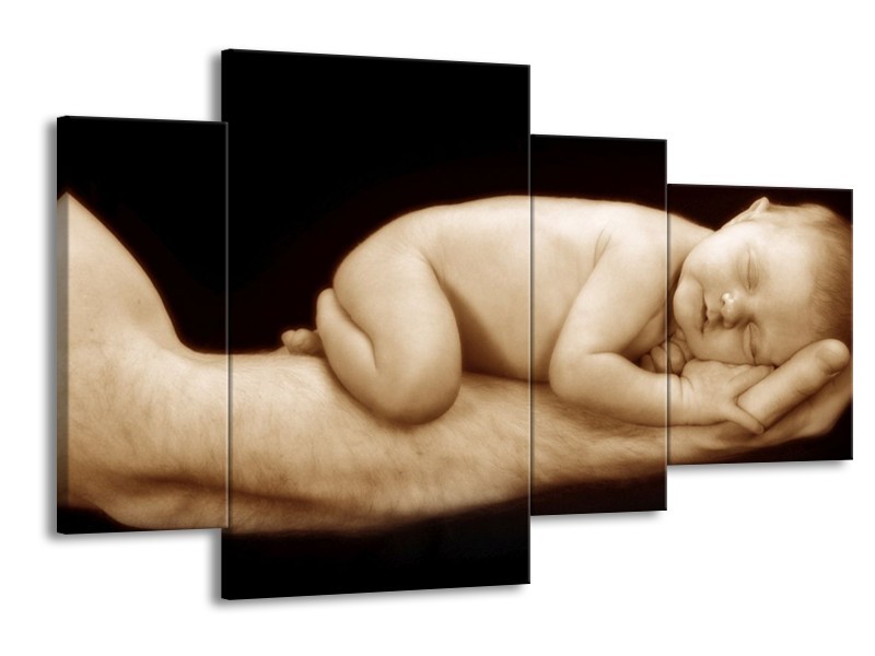 Canvas schilderij Baby | Bruin, Zwart, Crème | 120x75cm 4Luik