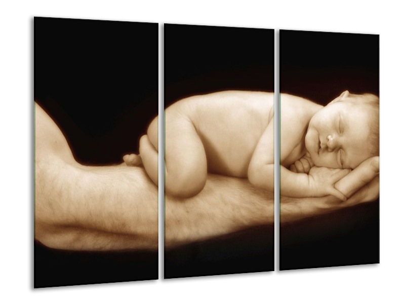 Canvas schilderij Baby | Bruin, Zwart, Crème | 120x80cm 3Luik