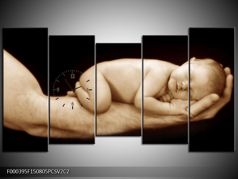 Klok schilderij Baby | Bruin, Zwart, Crème | 150x80cm 5Luik