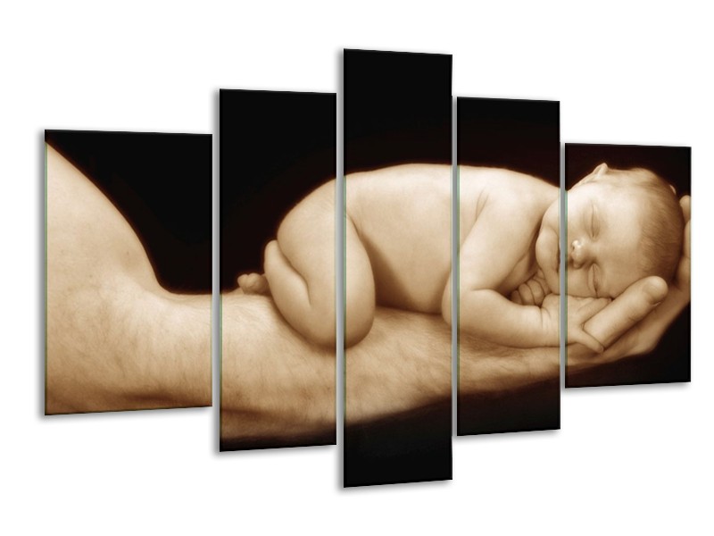 Canvas schilderij Baby | Bruin, Zwart, Crème | 170x100cm 5Luik