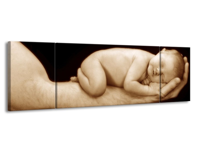 Canvas schilderij Baby | Bruin, Zwart, Crème | 170x50cm 3Luik