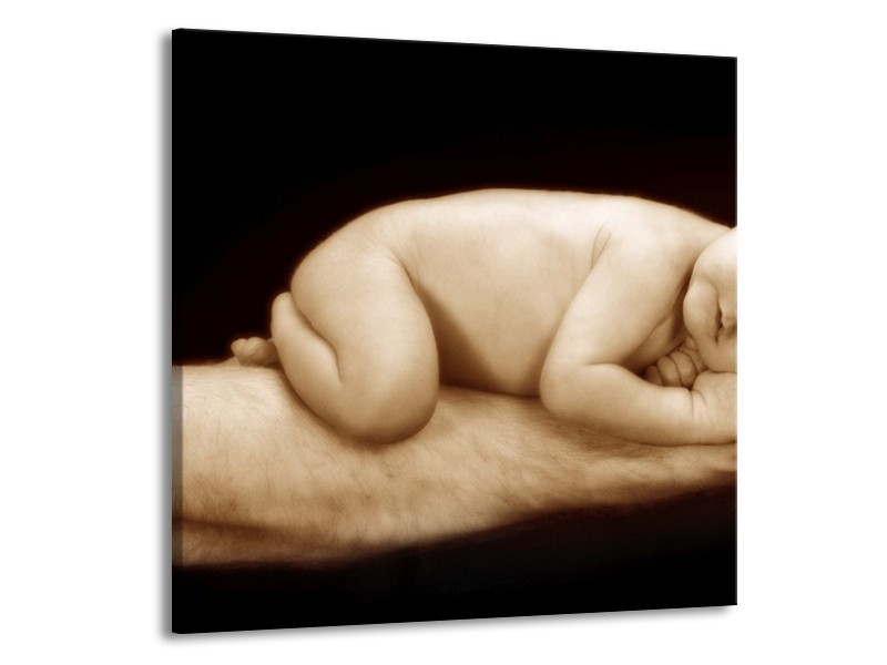 Canvas schilderij Baby | Bruin, Zwart, Crème | 50x50cm 1Luik
