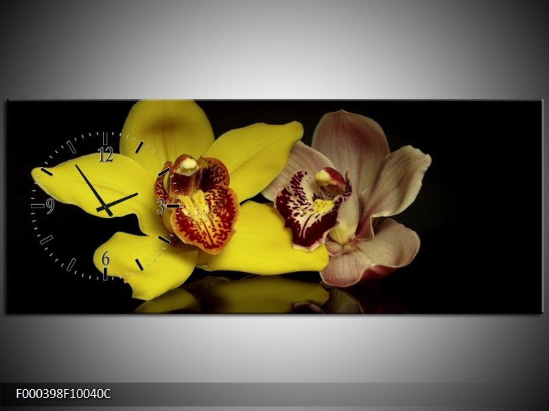 Klok schilderij Orchidee | Geel, Zwart | 100x40cm 1Luik