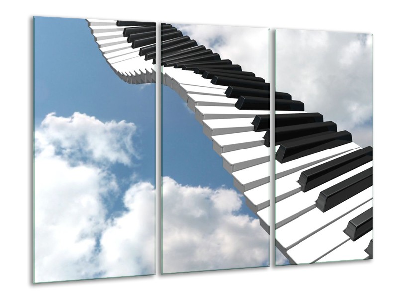 Canvas schilderij Muziek | Blauw, Wit, Zwart | 120x80cm 3Luik