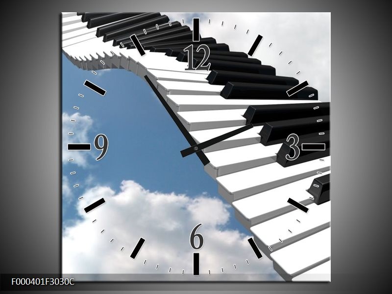 Klok schilderij Muziek | Blauw, Wit, Zwart | 30x30cm 1Luik