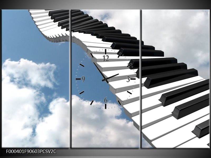 Klok schilderij Muziek | Blauw, Wit, Zwart | 90x60cm 3Luik