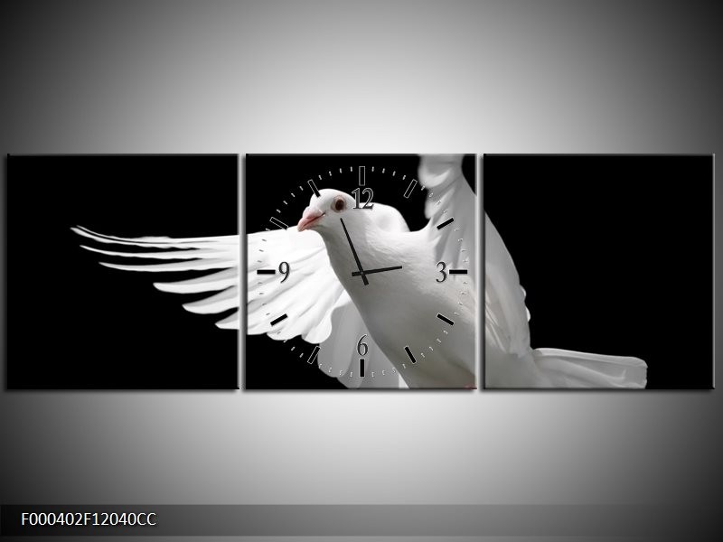 Klok schilderij Vogel | Wit, Zwart, Grijs | 120x40cm 3Luik
