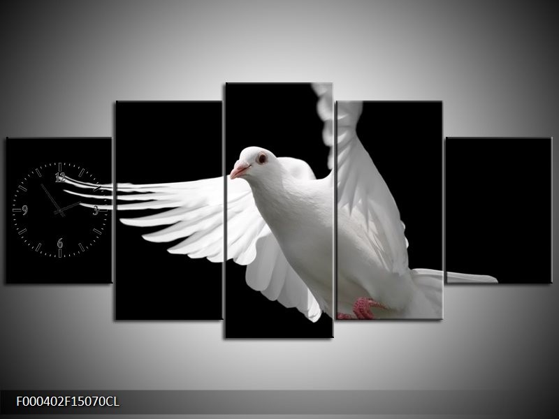 Klok schilderij Vogel | Wit, Zwart, Grijs | 150x70cm 5Luik