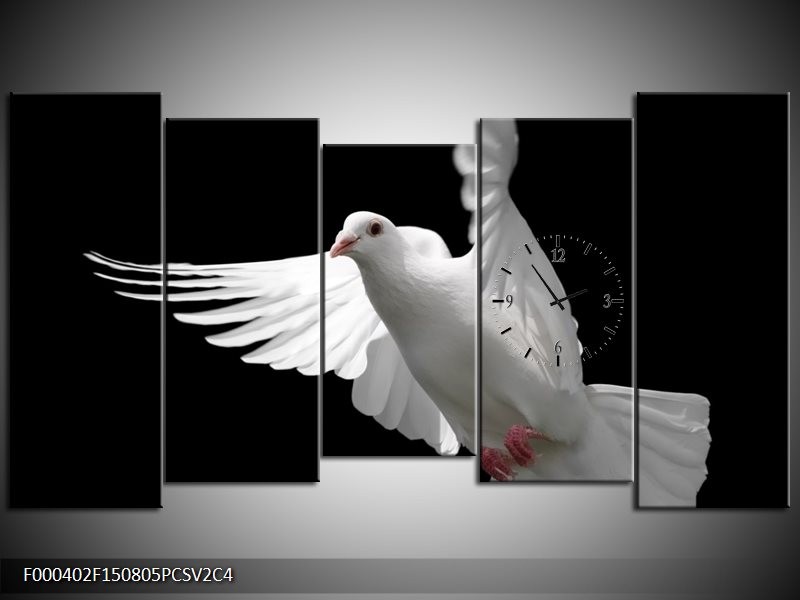 Klok schilderij Vogel | Wit, Zwart, Grijs | 150x80cm 5Luik