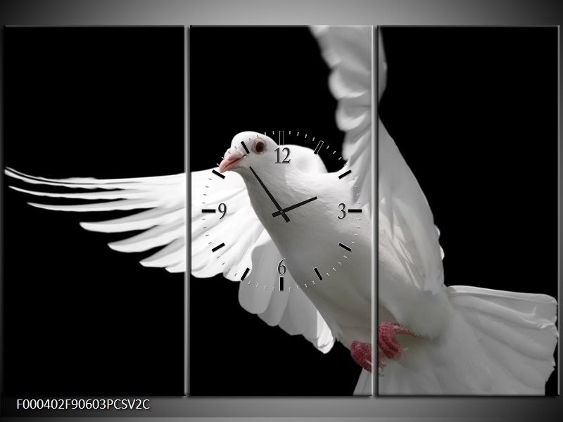 Klok schilderij Vogel | Wit, Zwart, Grijs | 90x60cm 3Luik