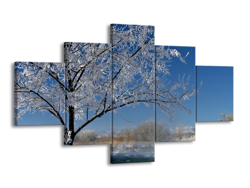 Glas schilderij Boom | Blauw, Wit, Grijs | 125x70cm 5Luik