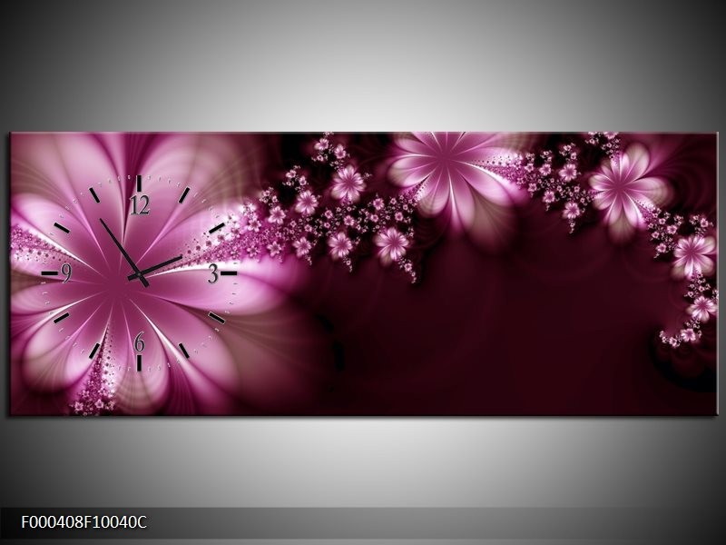 Klok schilderij Bloemen | Paars, Bruin, Wit | 100x40cm 1Luik