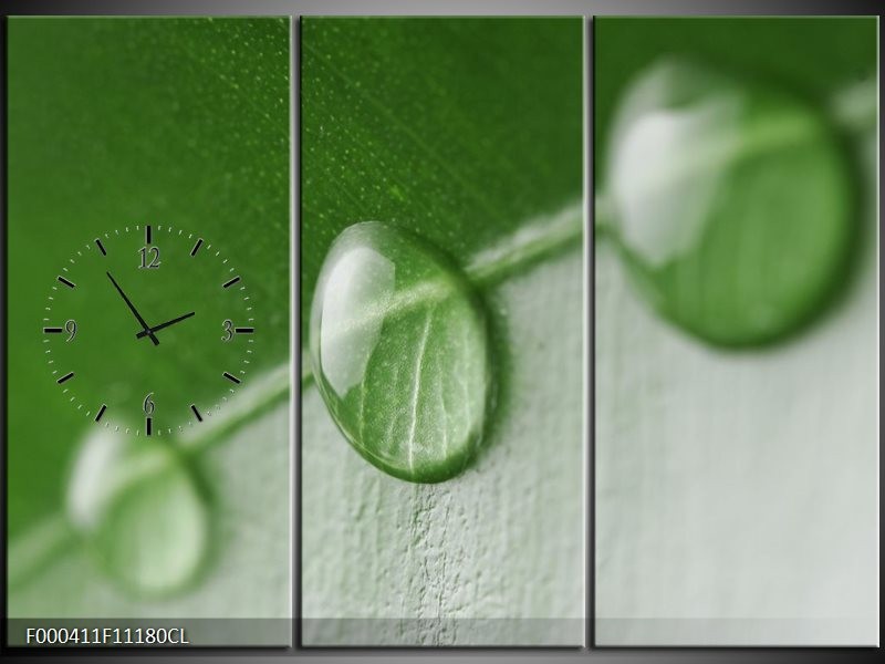 Klok schilderij Druppels | Groen, Wit | 111x80cm 3Luik