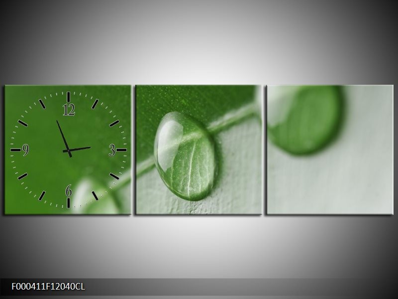 Klok schilderij Druppels | Groen, Wit | 120x40cm 3Luik