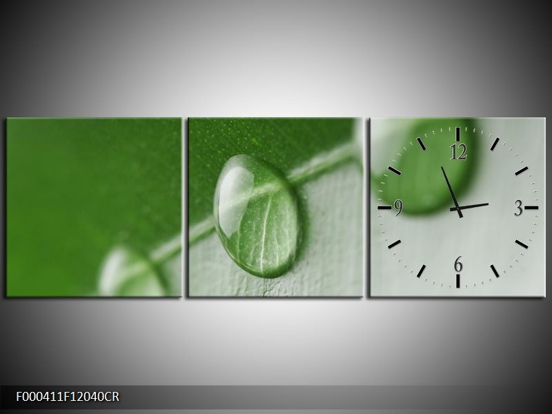 Klok schilderij Druppels | Groen, Wit | 120x40cm 3Luik