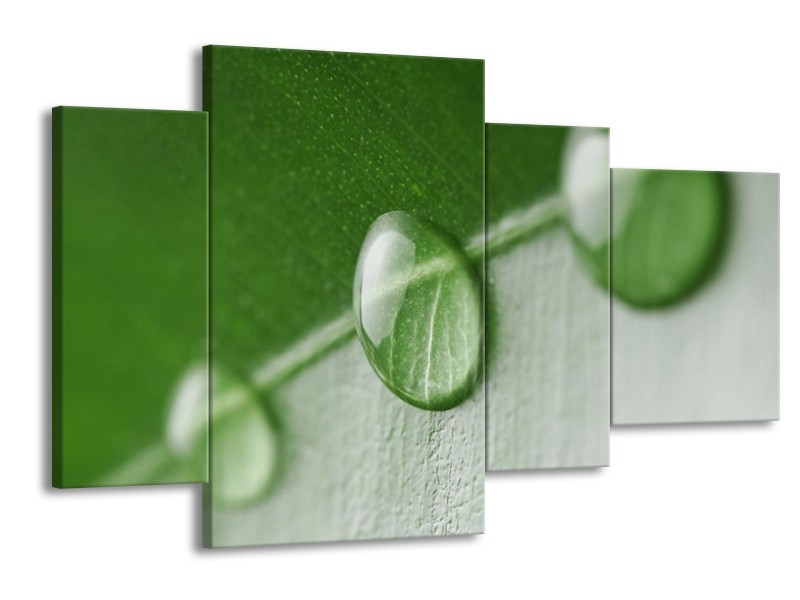 Canvas schilderij Druppels | Groen, Wit | 120x75cm 4Luik