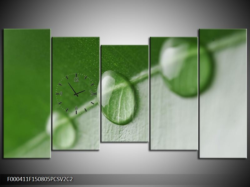 Klok schilderij Druppels | Groen, Wit | 150x80cm 5Luik