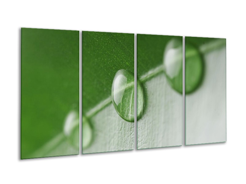 Canvas schilderij Druppels | Groen, Wit | 160x80cm 4Luik