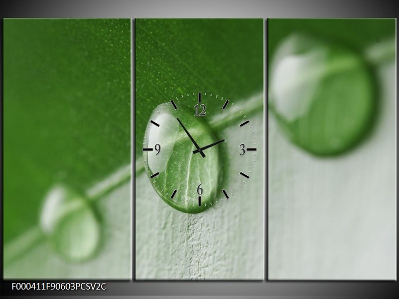 Klok schilderij Druppels | Groen, Wit | 90x60cm 3Luik