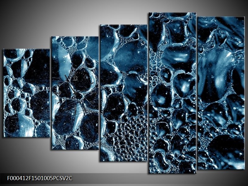 Klok schilderij Druppels | Blauw, Zwart, Wit | 150x100cm 5Luik