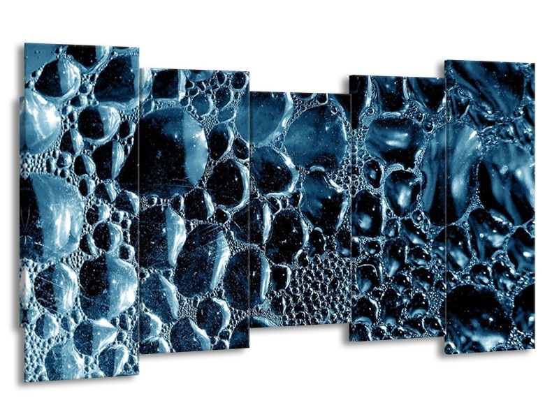 Canvas schilderij Druppels | Blauw, Zwart, Wit | 150x80cm 5Luik