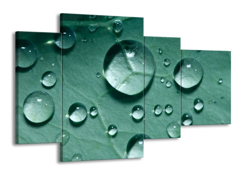 Canvas schilderij Druppels | Groen, Wit, Grijs | 120x75cm 4Luik