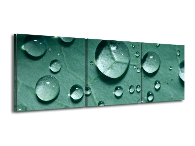 Canvas schilderij Druppels | Groen, Wit, Grijs | 150x50cm 3Luik