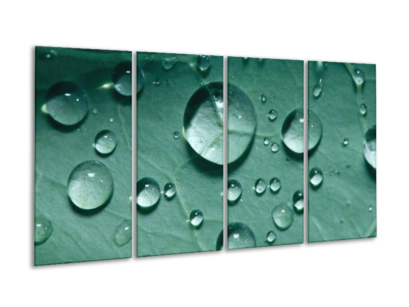 Canvas schilderij Druppels | Groen, Wit, Grijs | 160x80cm 4Luik