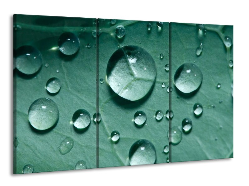 Canvas schilderij Druppels | Groen, Wit, Grijs | 165x100cm 3Luik