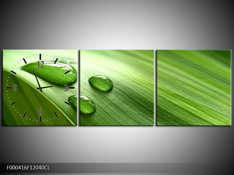 Klok schilderij Druppels | Groen, Wit, Grijs | 120x40cm 3Luik