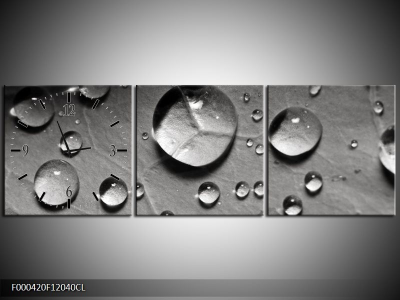 Klok schilderij Druppels | Grijs, Wit | 120x40cm 3Luik