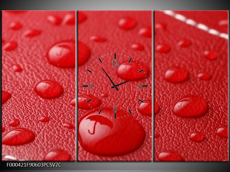 Klok schilderij Druppels | Rood, Wit | 90x60cm 3Luik