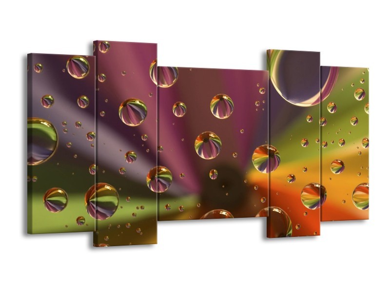 Canvas schilderij Druppels | Paars, Geel, Groen | 120x65 5Luik