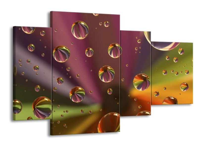 Canvas schilderij Druppels | Paars, Geel, Groen | 120x75cm 4Luik