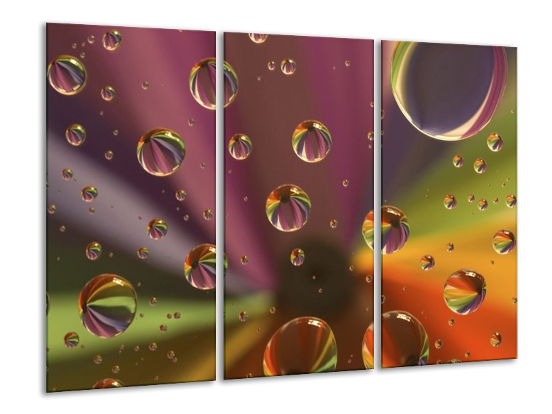 Canvas schilderij Druppels | Paars, Geel, Groen | 120x80cm 3Luik