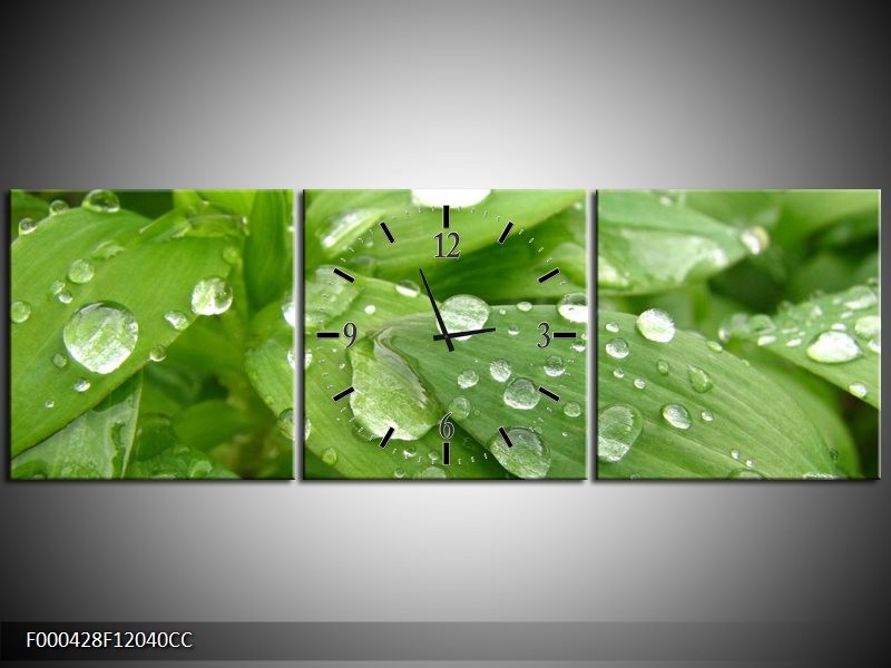 Klok schilderij Druppels | Groen, Wit, Grijs | 120x40cm 3Luik