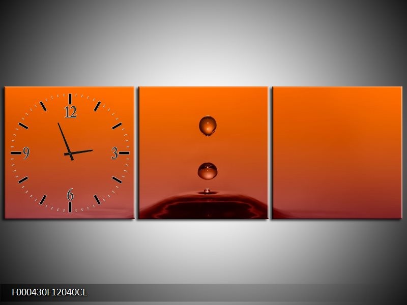 Klok schilderij Druppels | Bruin, Oranje, Zwart | 120x40cm 3Luik