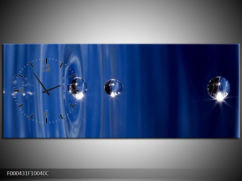 Klok schilderij Druppels | Blauw, Grijs | 100x40cm 1Luik