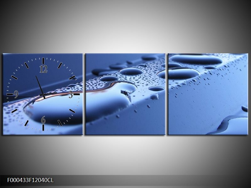 Klok schilderij Druppels | Blauw, Wit | 120x40cm 3Luik