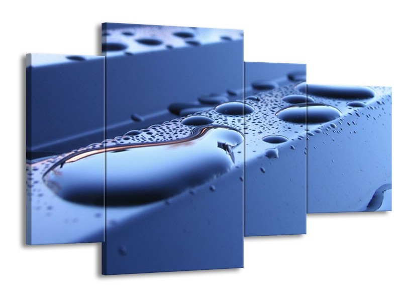 Canvas schilderij Druppels | Blauw, Wit | 120x75cm 4Luik
